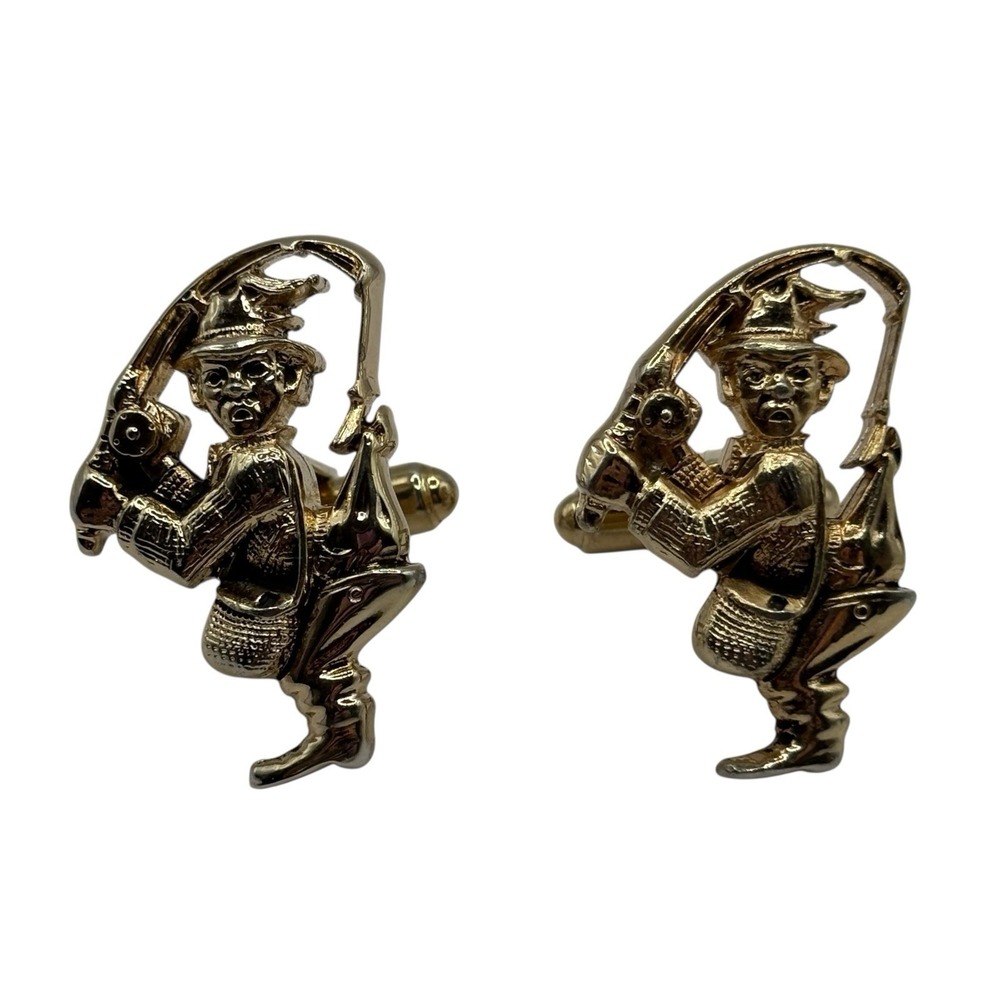 Fisherman Cufflinks‎ by Hickok USA Gold Tone Hooked Underwear Funny Nautical VTG